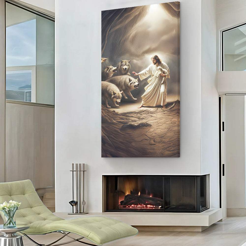 Jesus Protects The Lamb From Wolves Faith Wall Art VII - Tailored Canvases - Flyclothing LLC