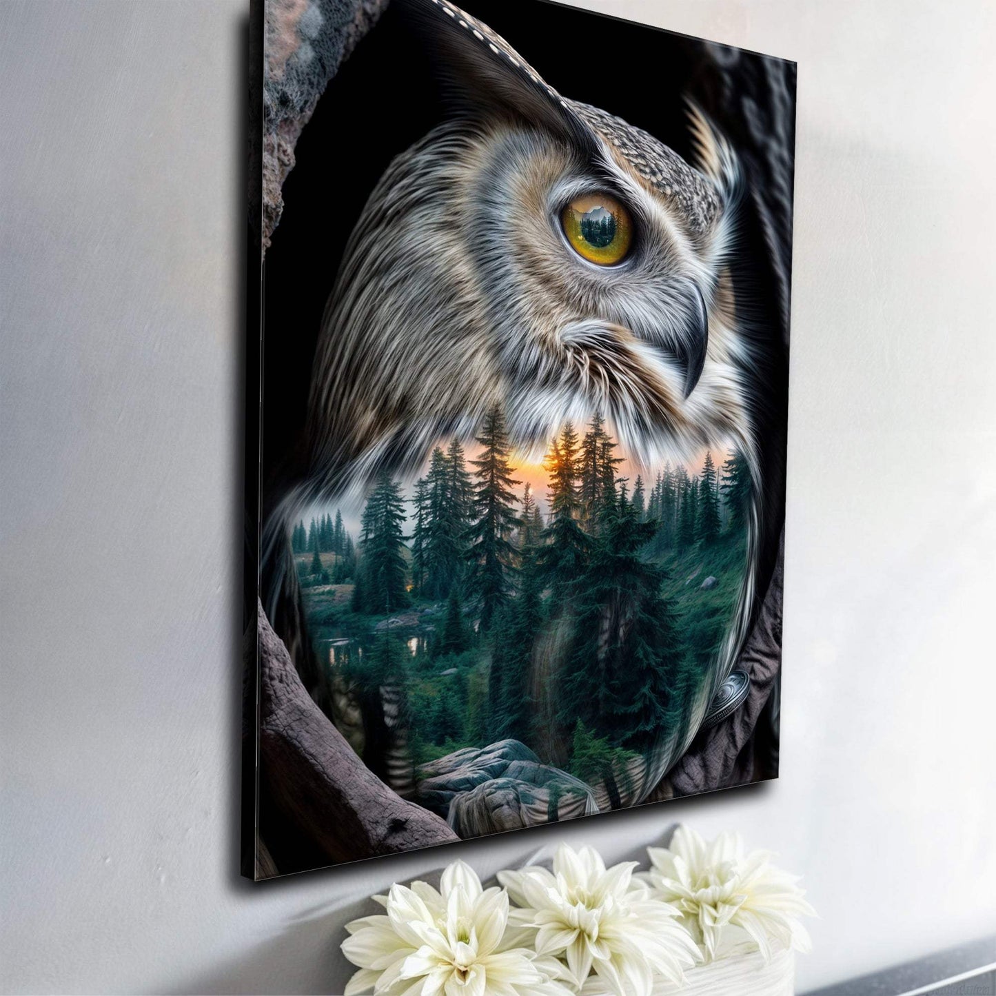 Owl Double Exposure Wall Art - Tailored Canvases - Flyclothing LLC