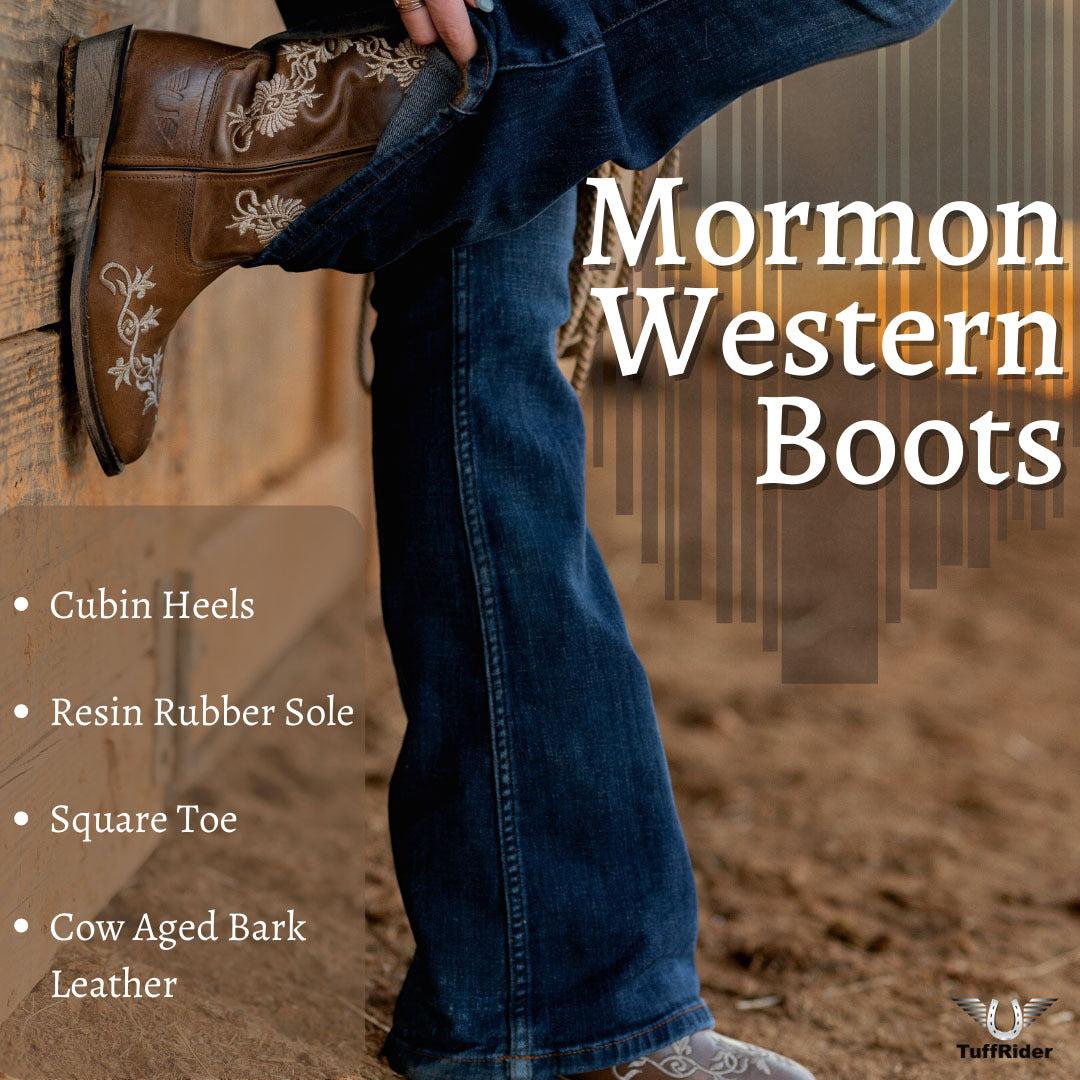 TuffRider Women Mormon Embroidered Leather Square Toe Western Boots - Breeches.com - Flyclothing LLC