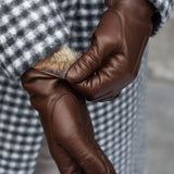 Francesca (brown) - Italian lambskin leather gloves with brown rabbit fur lining - Leather Gloves Online - Flyclothing LLC