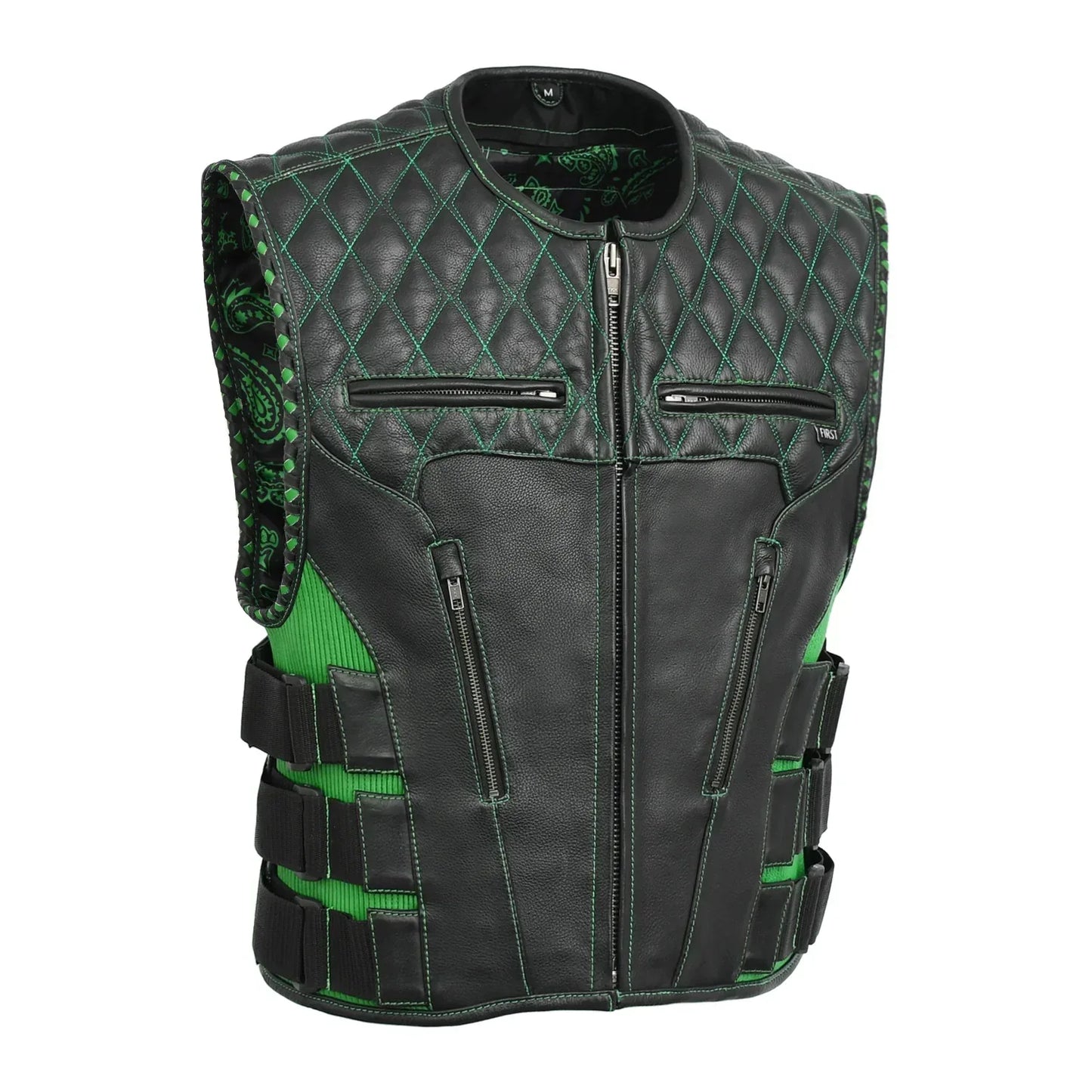 Tactical Emerald Men’s Motorcycle Leather Vest - First Manufacturing Company - Flyclothing LLC
