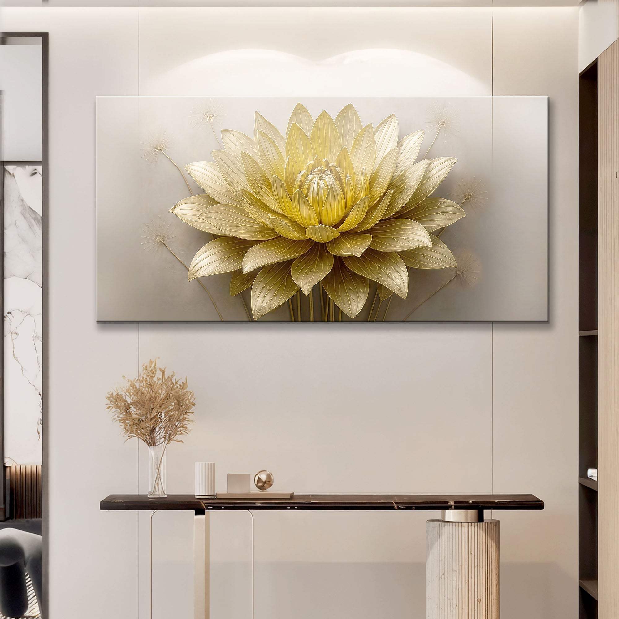 Golden Lotus Minimalist Abstract Wall Art III - Tailored Canvases - Flyclothing LLC