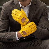 Leonardo (yellow) - Italian driving gloves made of American deerskin leather