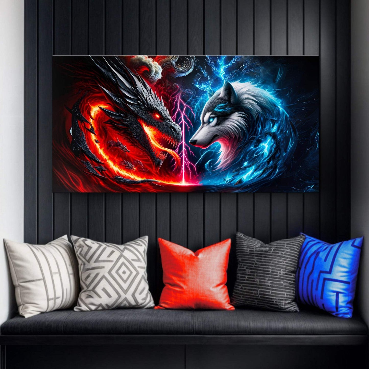 3D Dragon and Wolf Wall Art VI - Tailored Canvases - Flyclothing LLC