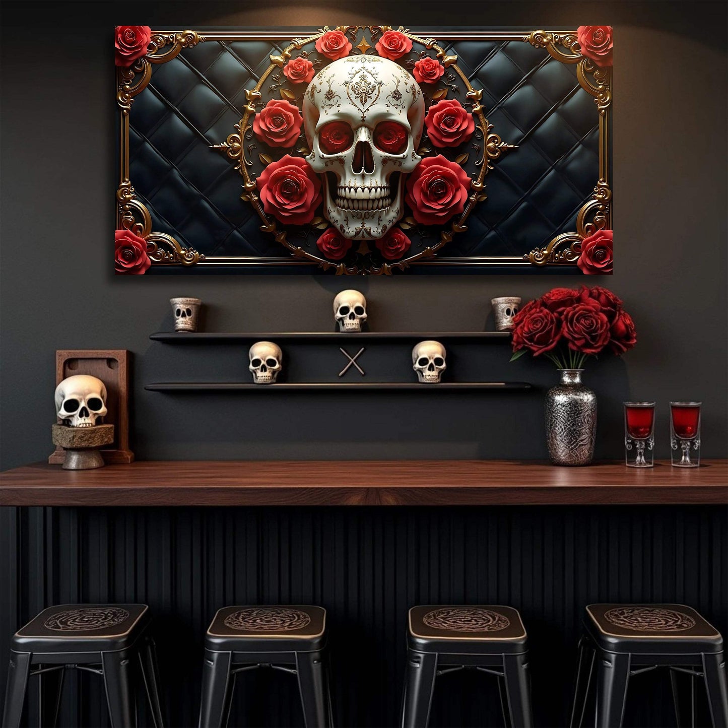 3D Rose and Skull Wall Art VII - Tailored Canvases - Flyclothing LLC