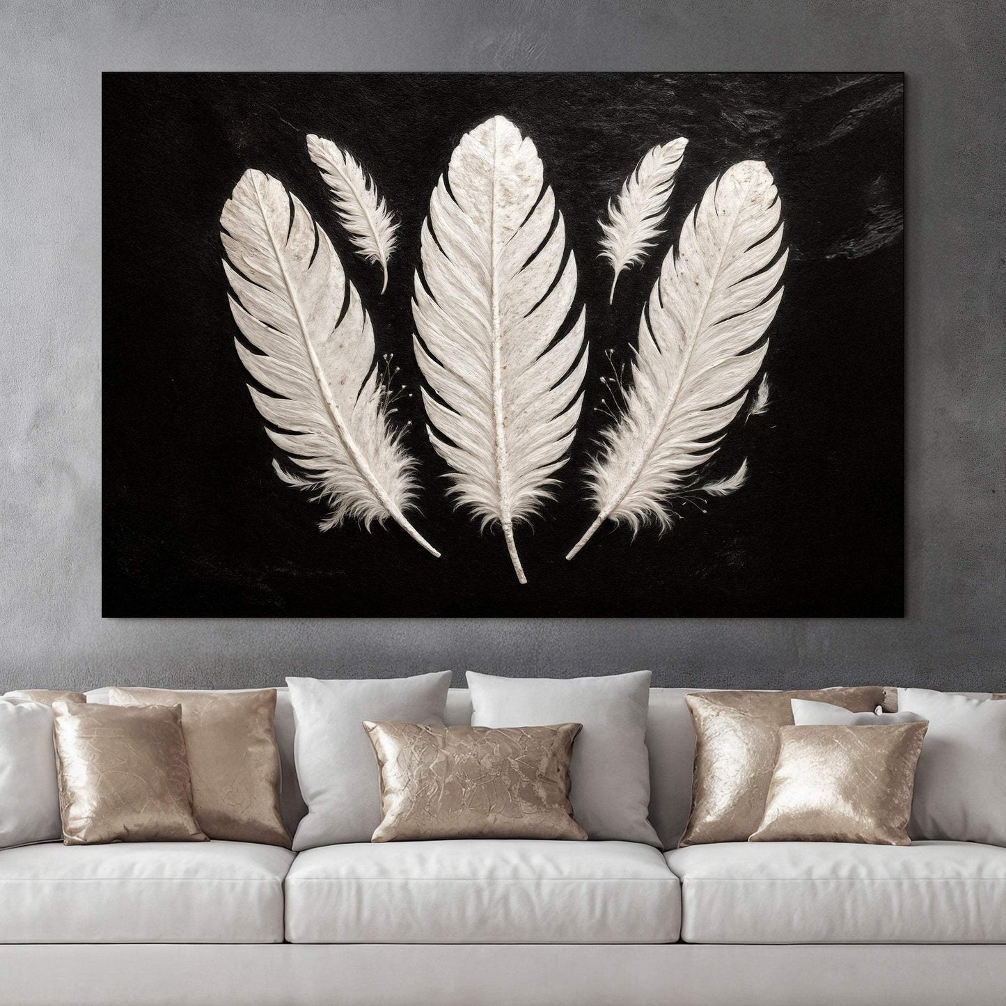 Minimalist Monochrome Feather Wall Art - Tailored Canvases - Flyclothing LLC