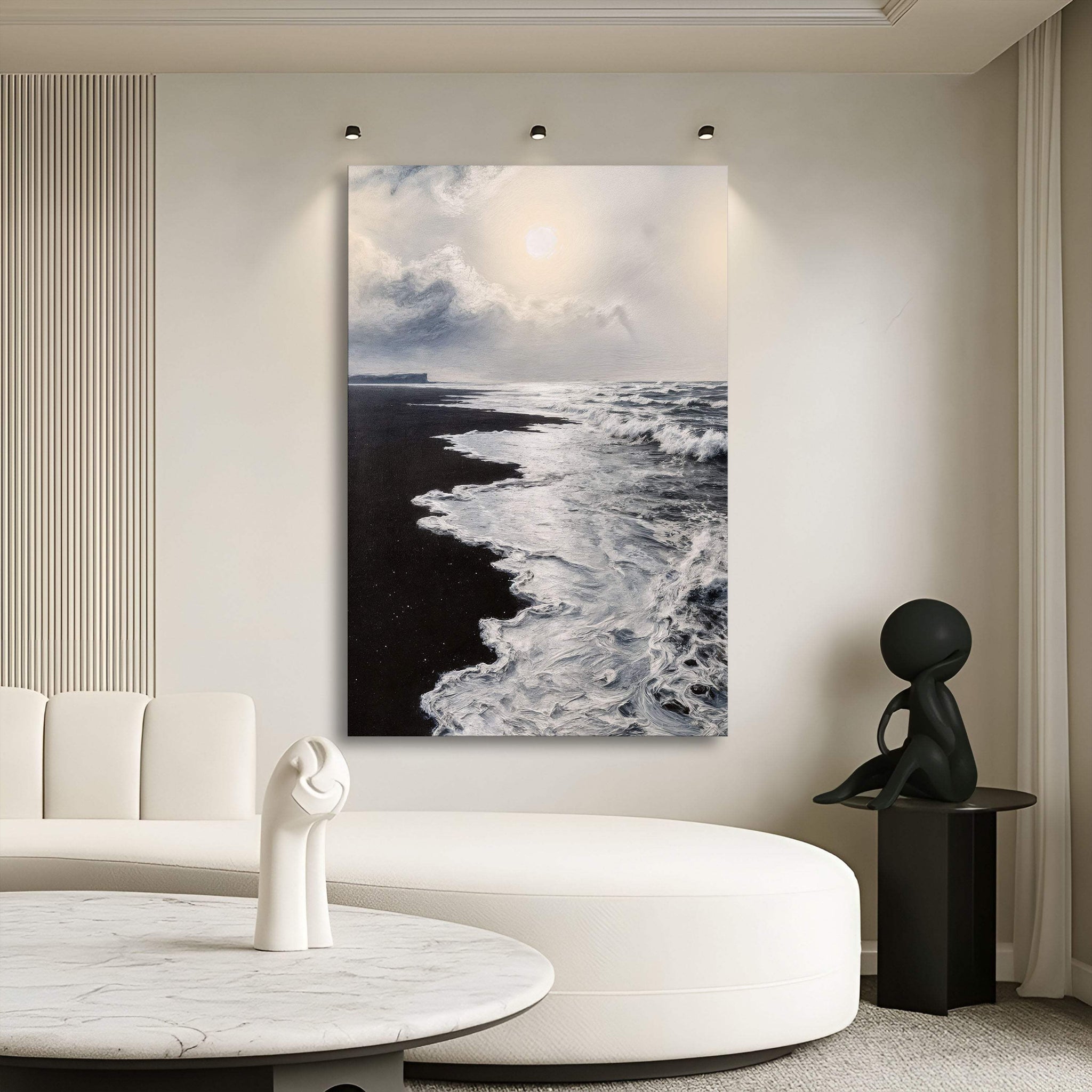 Black & White Waves Abstract Wall Art - Tailored Canvases - Flyclothing LLC