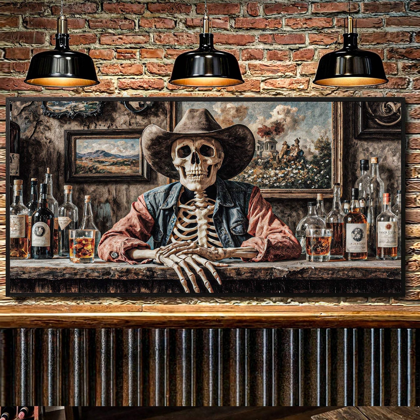 Skeleton Cowboy Barman At Western Saloon Wall Art - Tailored Canvases - Flyclothing LLC