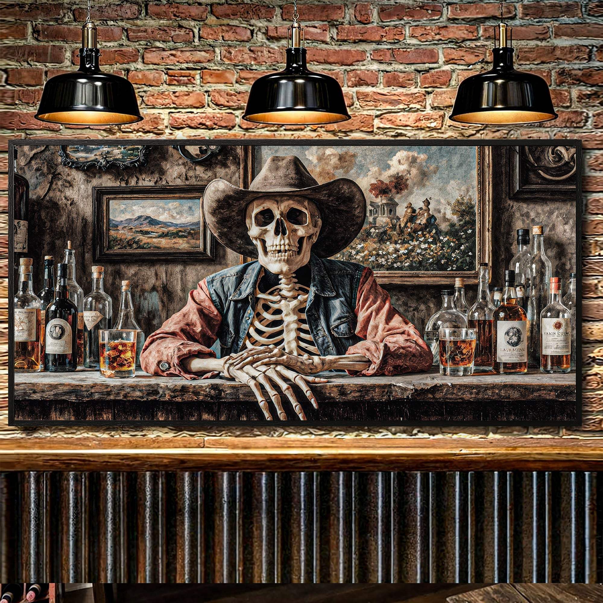 Skeleton Cowboy Barman At Western Saloon Wall Art - Tailored Canvases - Flyclothing LLC