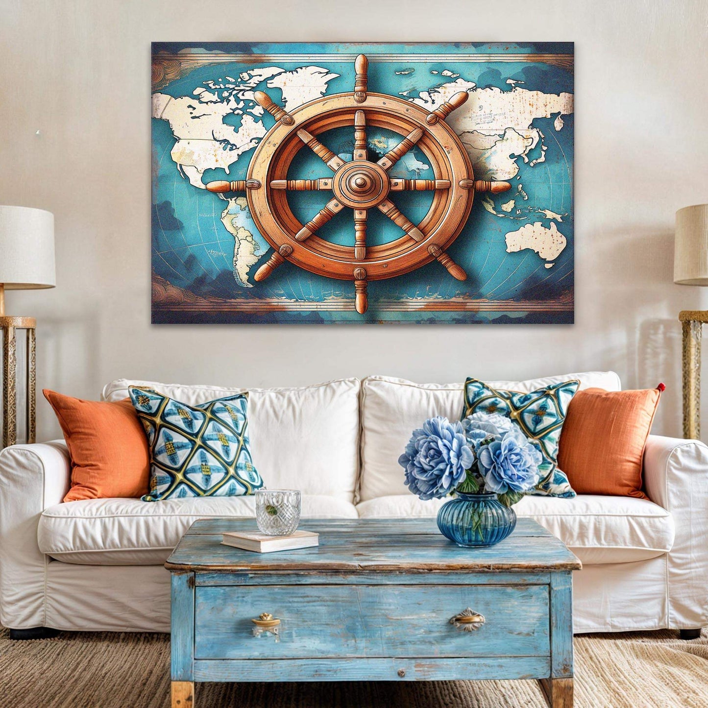 Sailboat Ship Wheel Coastal Wall Art - Tailored Canvases - Flyclothing LLC