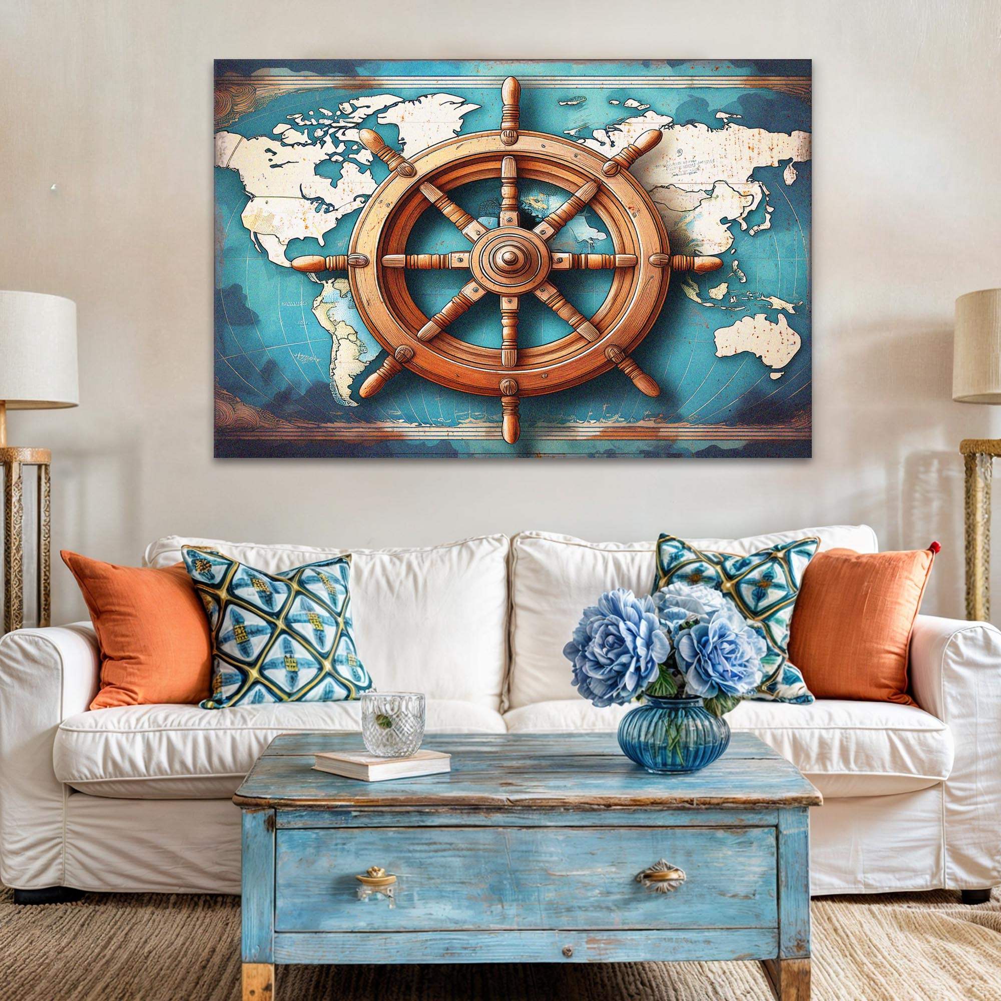Sailboat Ship Wheel Coastal Wall Art - Tailored Canvases - Flyclothing LLC