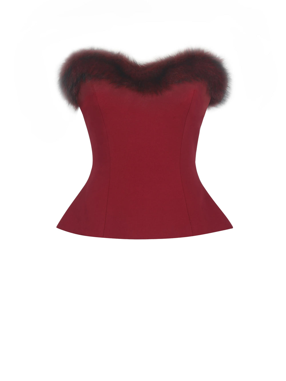 Ivette Crimson Fur-Trimmed Peplum Top - Miss Circle - Flyclothing LLC