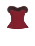 Ivette Crimson Fur-Trimmed Peplum Top - Miss Circle - Flyclothing LLC