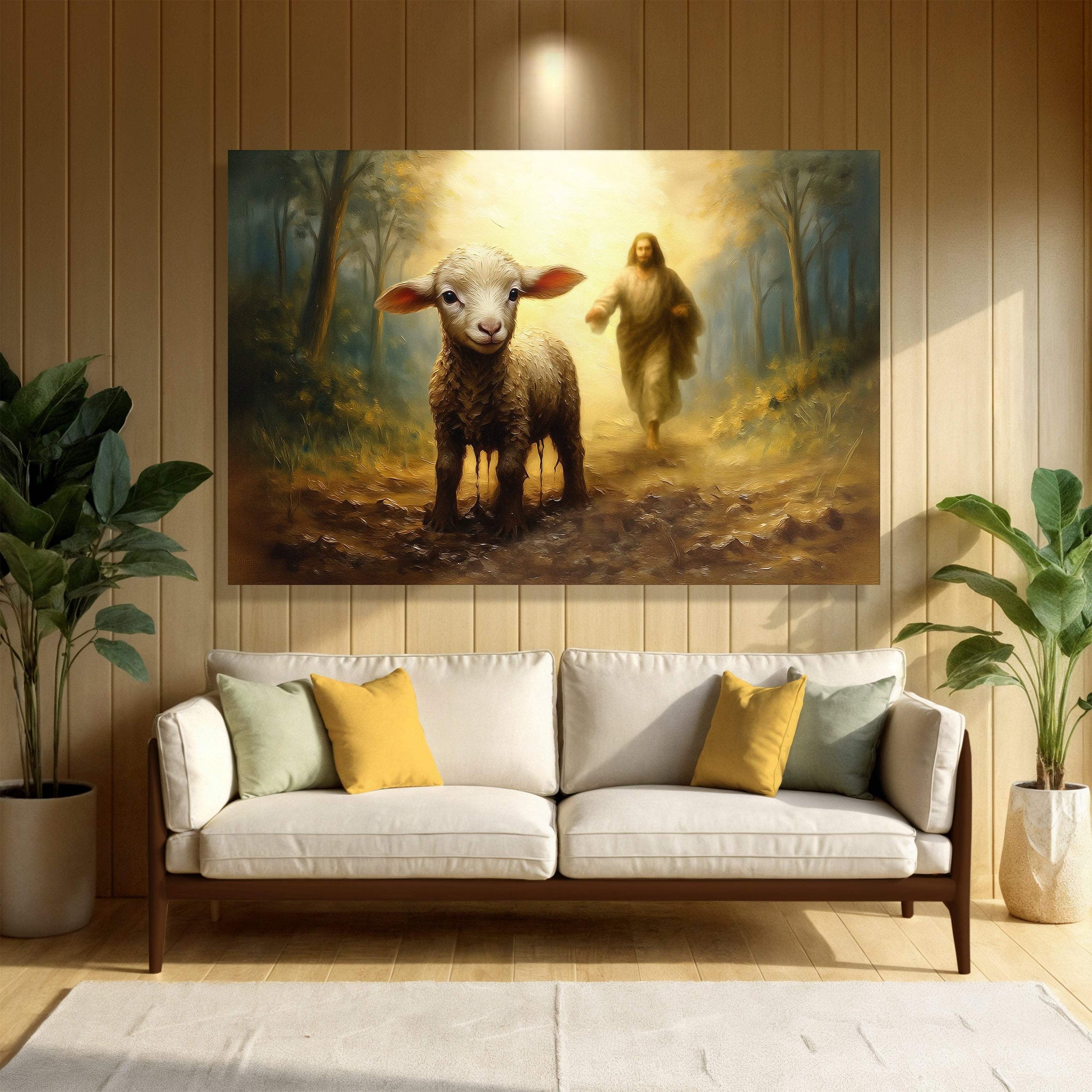 Jesus Running After A Lost Lamb Faith Wall Art - Tailored Canvases - Flyclothing LLC