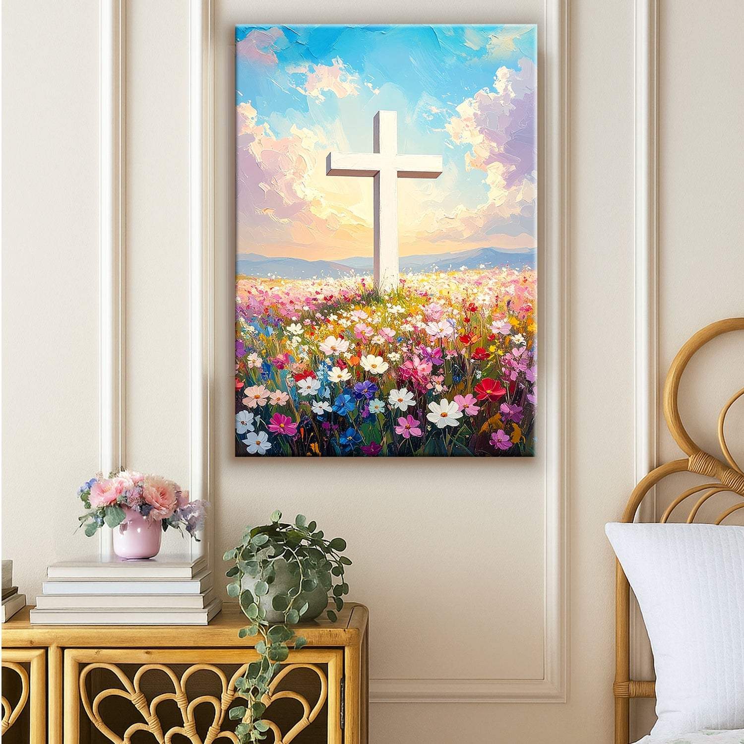 Cross Floral Field Faith Wall Art - Tailored Canvases - Flyclothing LLC
