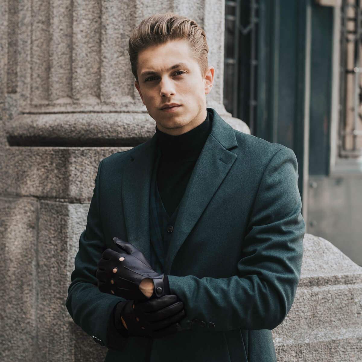 Enzo (black) - Italian lambskin leather driving gloves