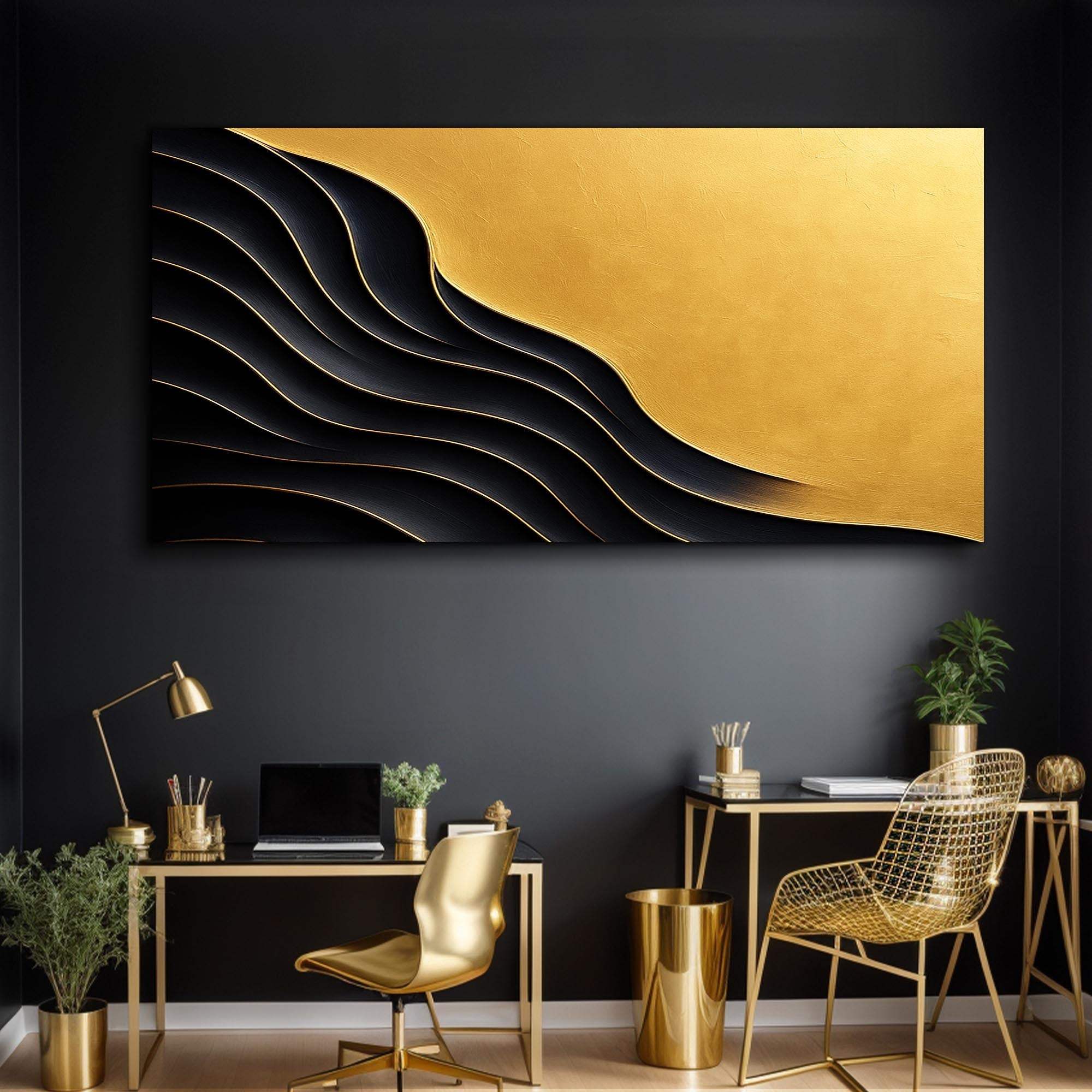 Black And Gold Minimalist Abstract XI - Tailored Canvases - Flyclothing LLC