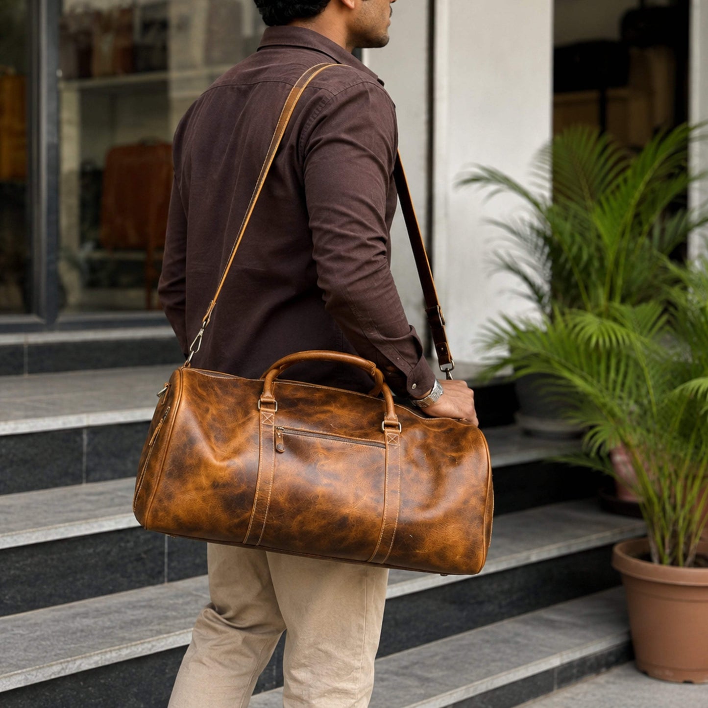 Roosevelt Full Grain Buffalo Leather Duffle - Classy Leather Bags - Flyclothing LLC