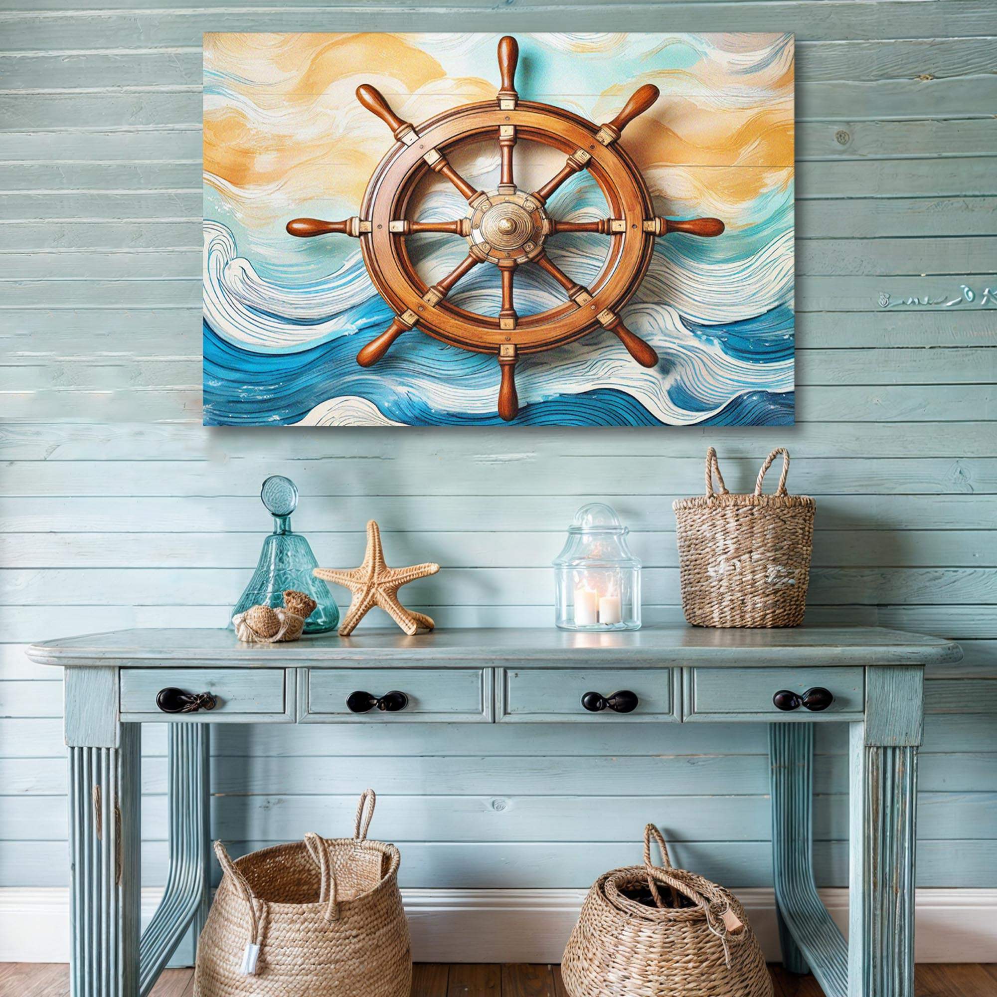 Sailboat Ship Wheel Coastal Wall Art II - Tailored Canvases - Flyclothing LLC
