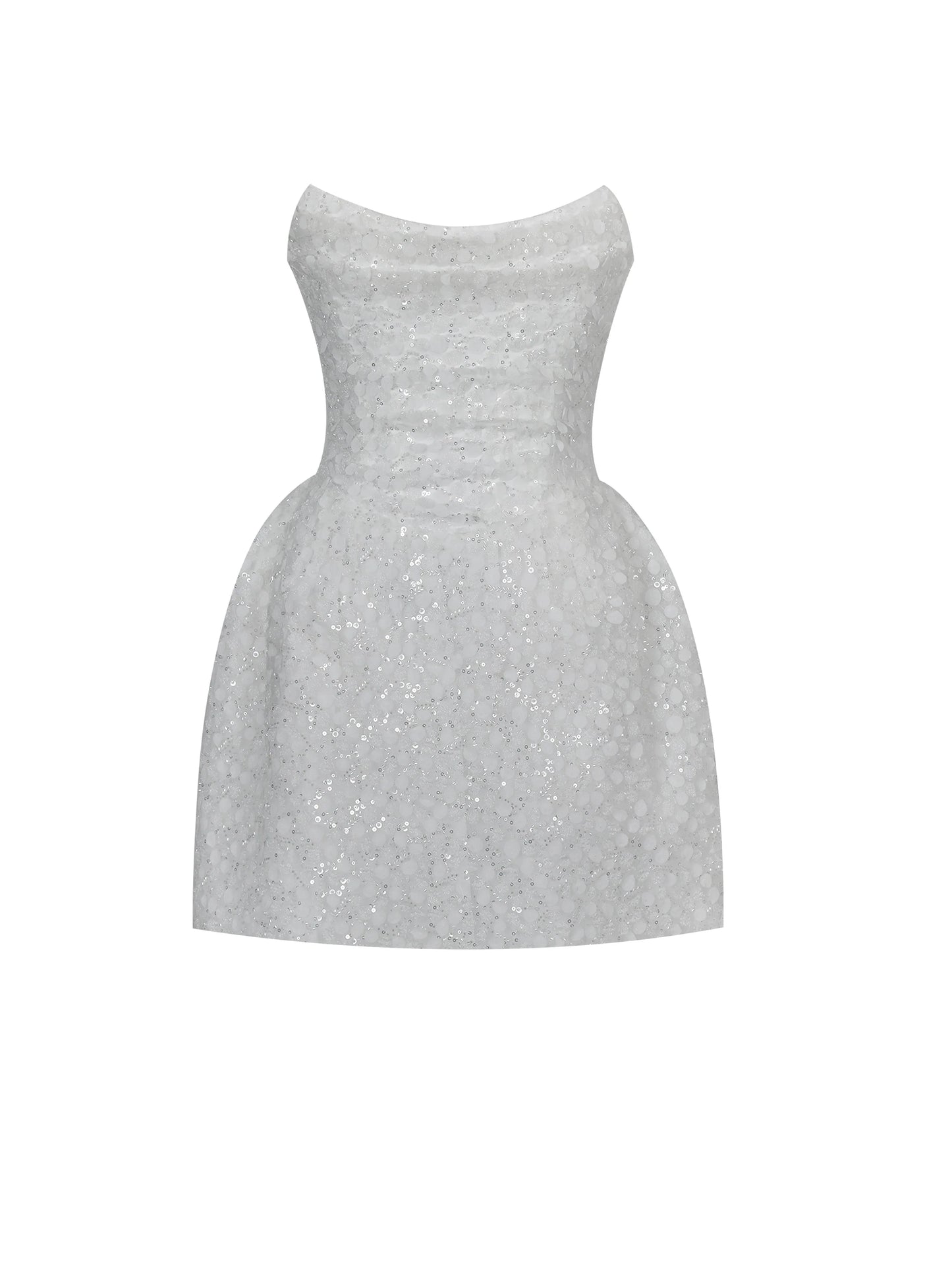 Tressa White Beaded Mesh Strapless Mini Wedding Dress - Miss Circle - Flyclothing LLC