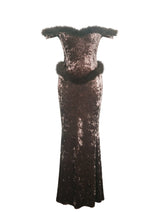 Tessa Coffee Sweetheart Bardot Faux Fur Velvet Mermaid Maxi Dress - Miss Circle - Flyclothing LLC