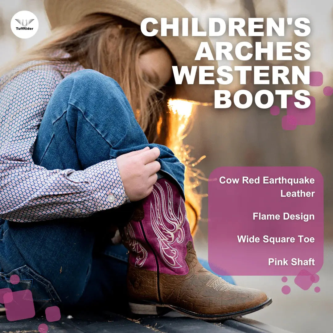 TuffRider Toddlers Arches Flame Embroidered Pink Shaft Square Toe Western Boots - Breeches.com - Flyclothing LLC