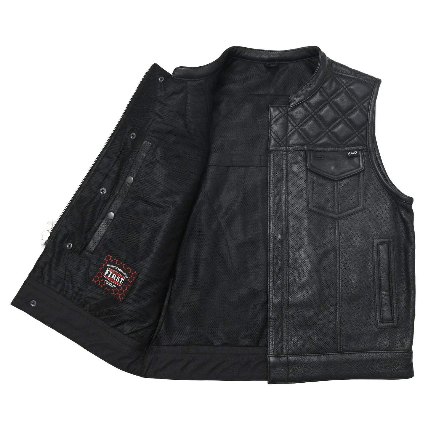 Downside Perforated Men's Motorcycle Leather Vest - First Manufacturing Company - Flyclothing LLC