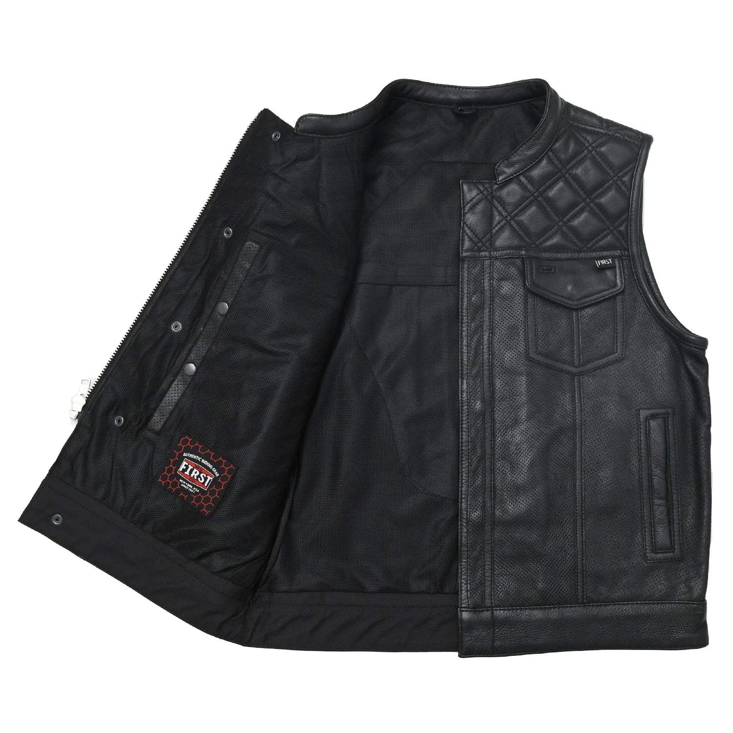 Downside Perforated Men's Motorcycle Leather Vest - First Manufacturing Company - Flyclothing LLC