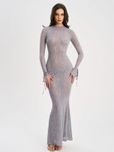 Waylynn Gray Animal Print Burnout Velvet Detail Mesh Backless Maxi Dress