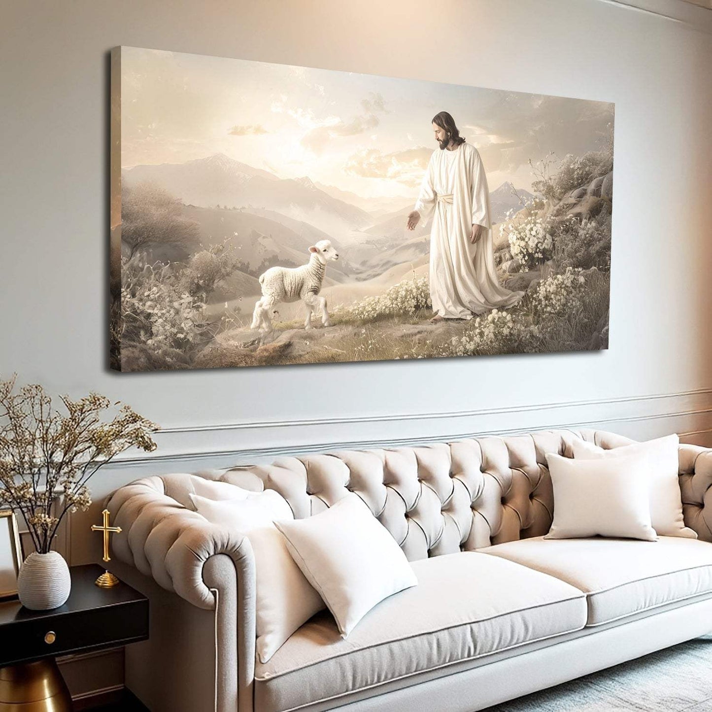 Jesus Protects The Lamb From Wolves Faith Wall Art X - Tailored Canvases - Flyclothing LLC