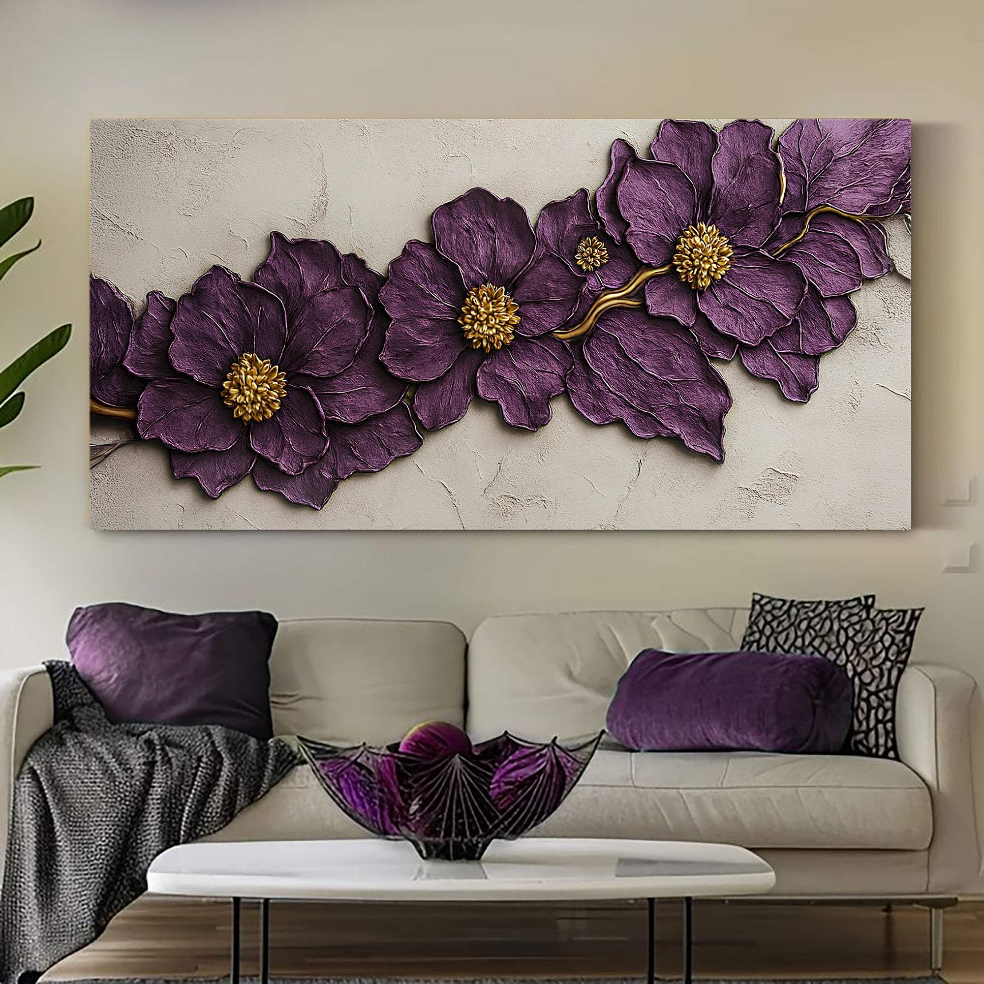 Purple Flower Plaster Wall Art - Tailored Canvases - Flyclothing LLC