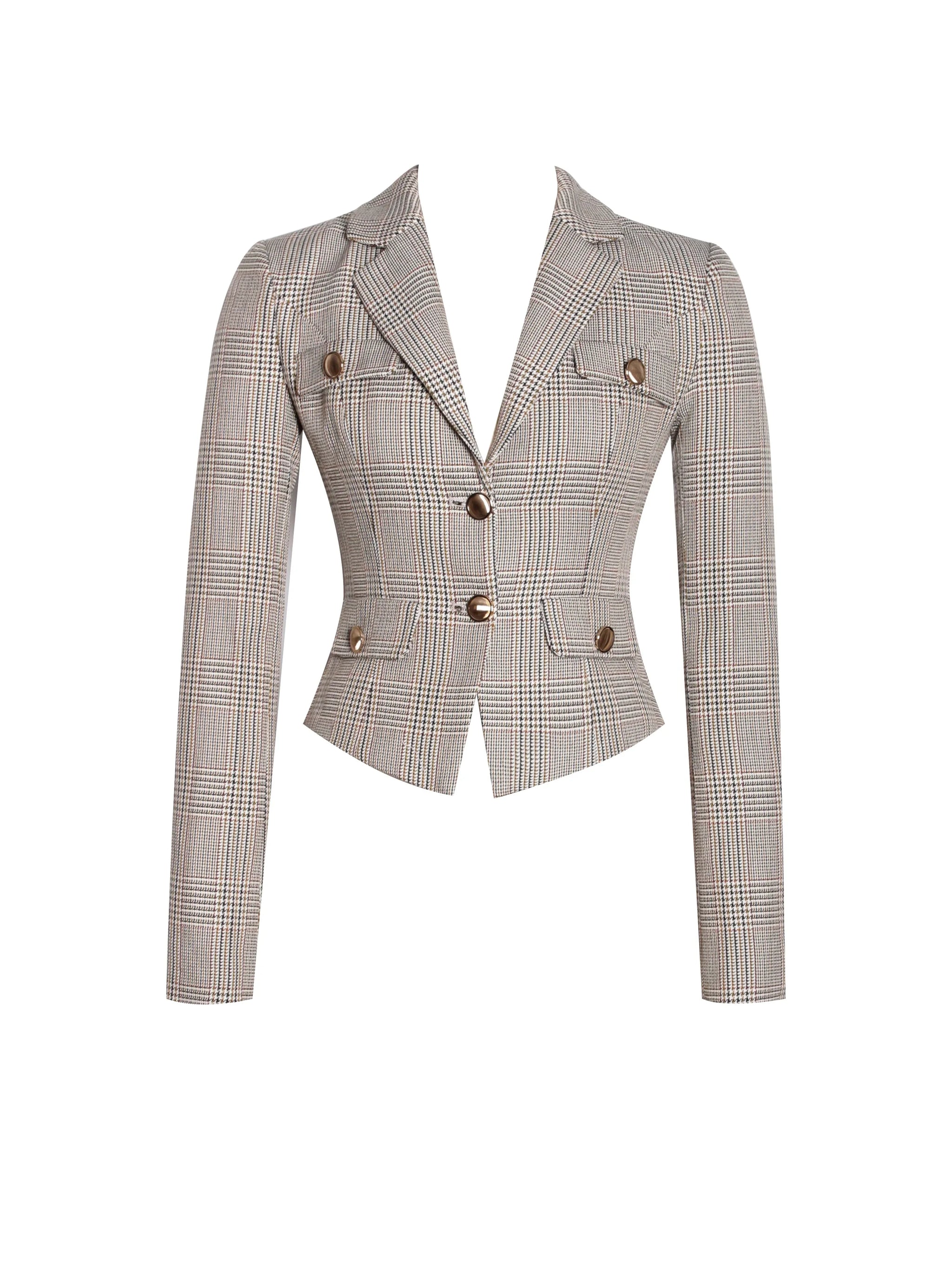 Oakley Brown Plaid Preppy Style Blazer Jacket - Miss Circle - Flyclothing LLC