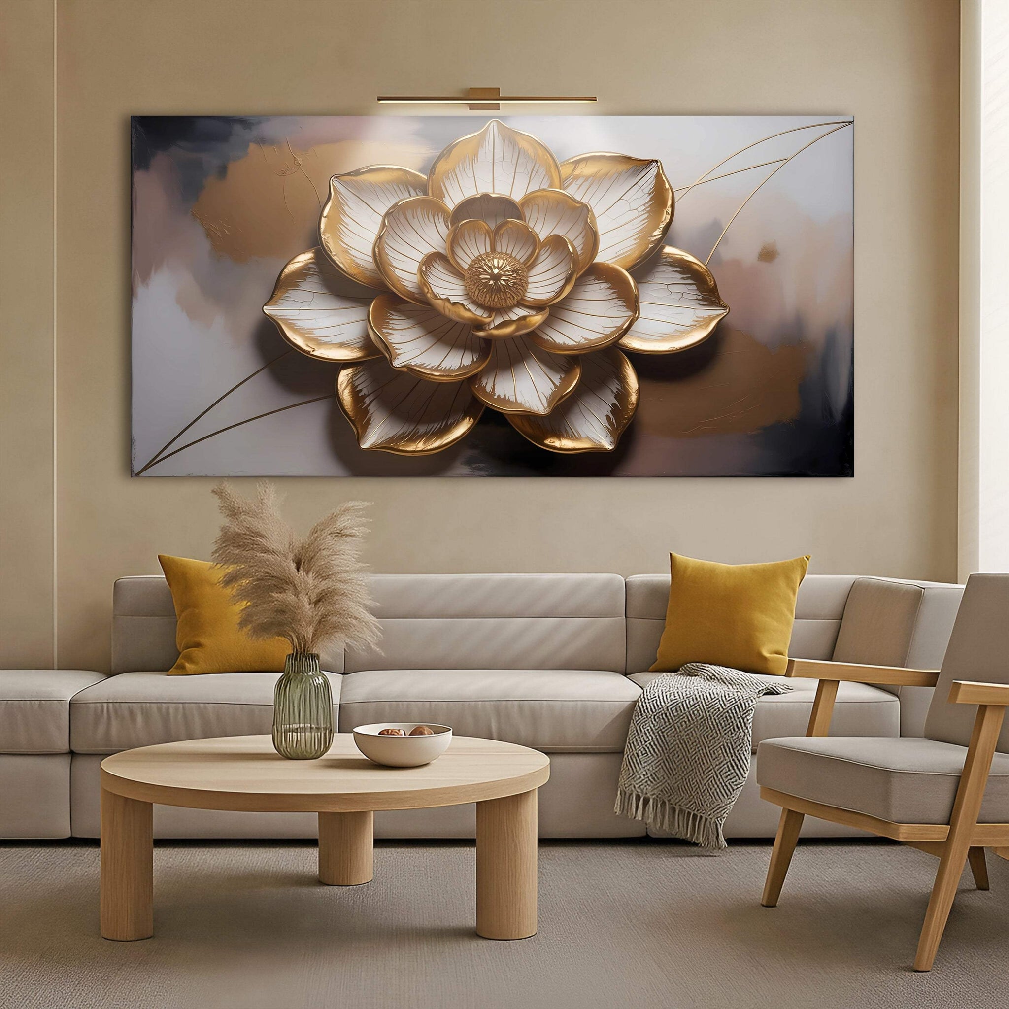 Golden Lotus Minimalist Abstract Wall Art - Tailored Canvases - Flyclothing LLC