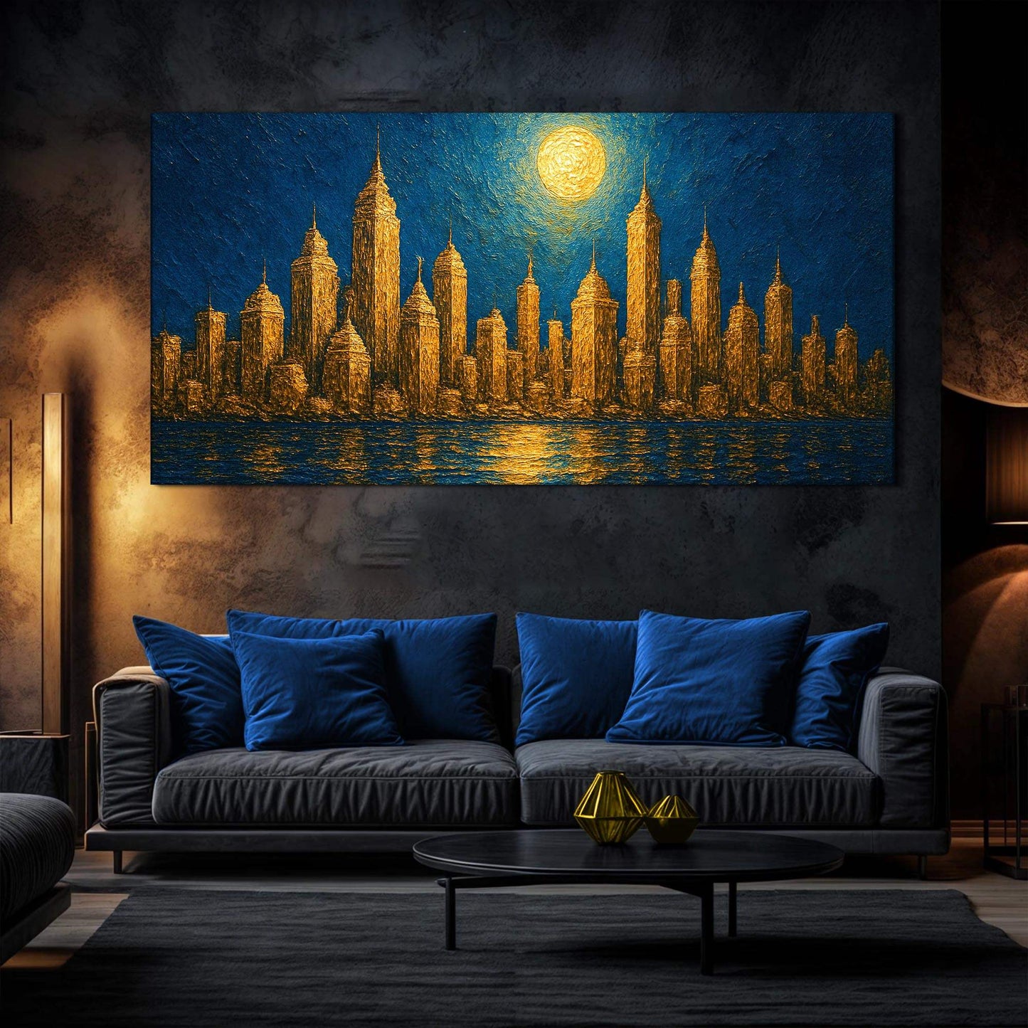 Golden Metropolis Cityscape Impasto Wall Art - Tailored Canvases - Flyclothing LLC