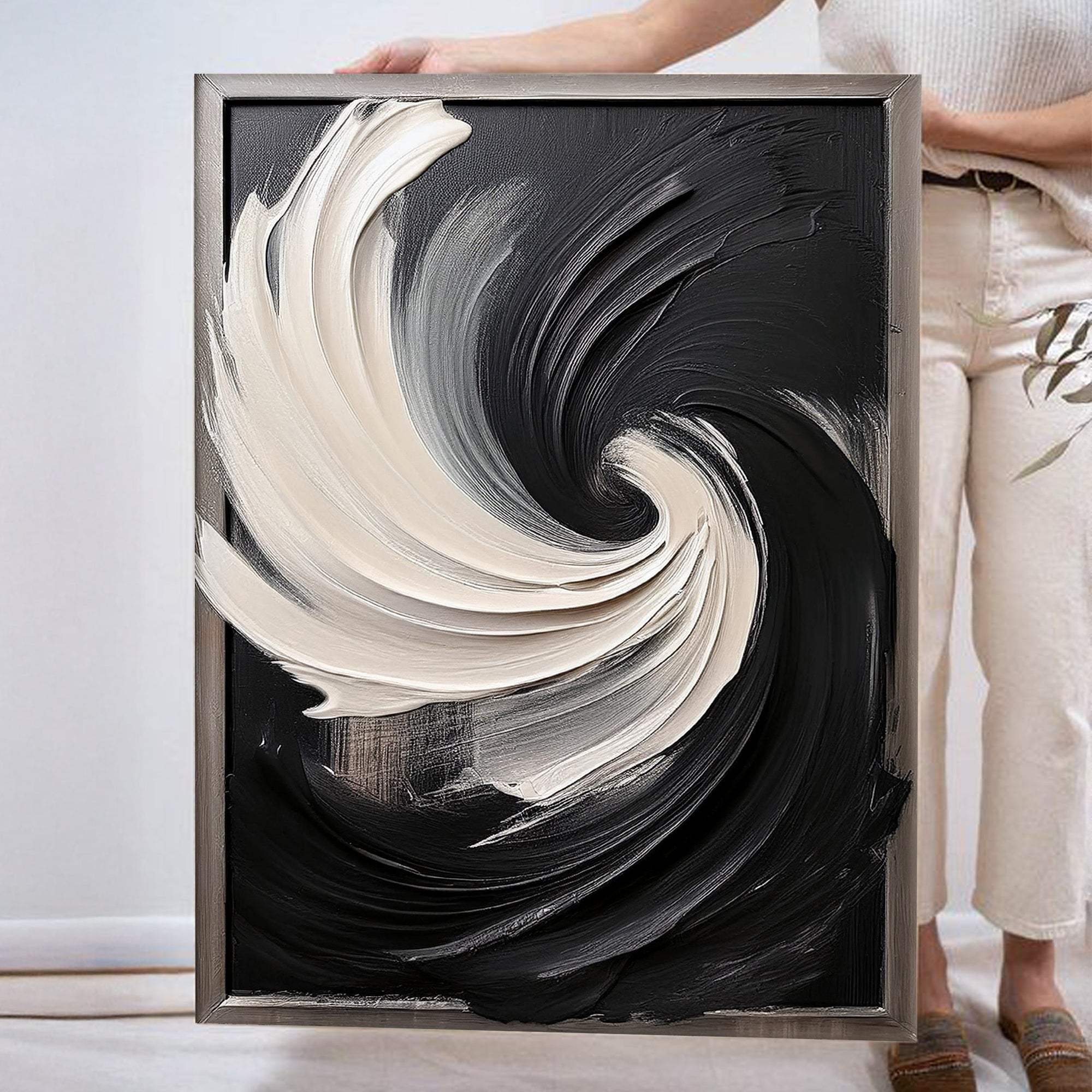 Black and White Vortex Abstract Wall Art - Tailored Canvases - Flyclothing LLC