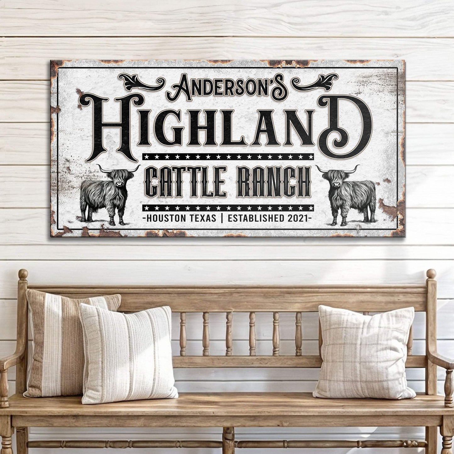 Personalized Highland Cattle Ranch Sign II - Tailored Canvases - Flyclothing LLC