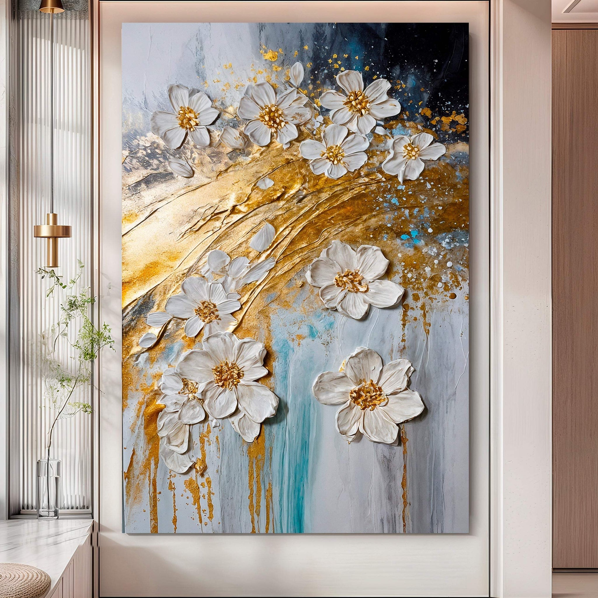 Abstract Gold Floral Wall Art - Tailored Canvases - Flyclothing LLC