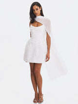 Tressa White Beaded Mesh Strapless Mini Wedding Dress - Miss Circle - Flyclothing LLC