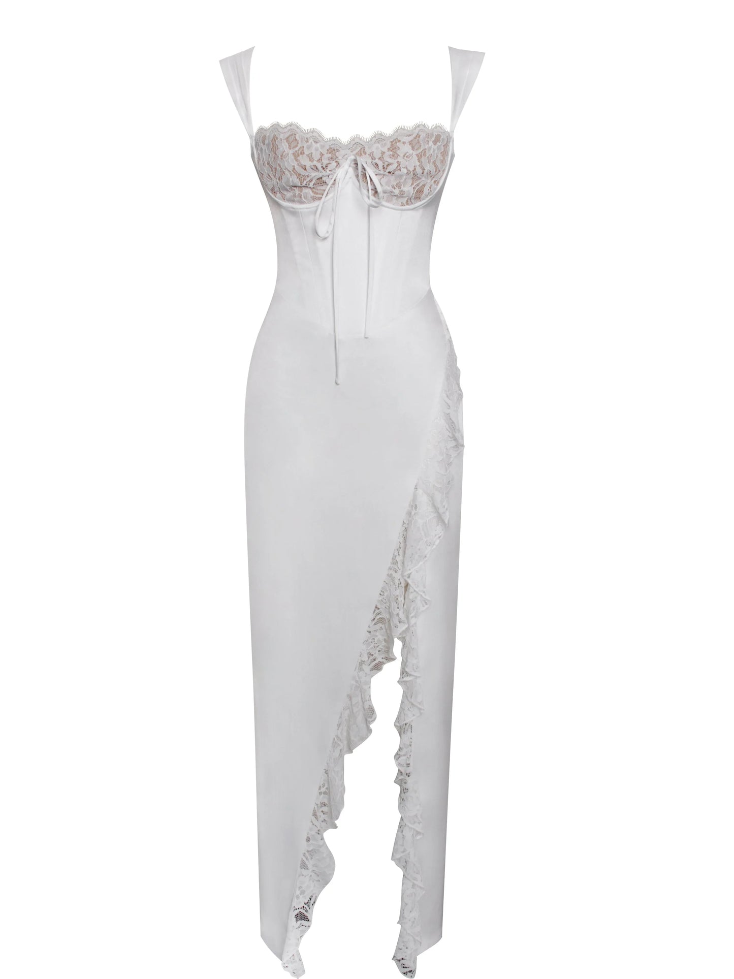 Freddie White Lace Satin Maxi Corset Dress - Miss Circle - Flyclothing LLC