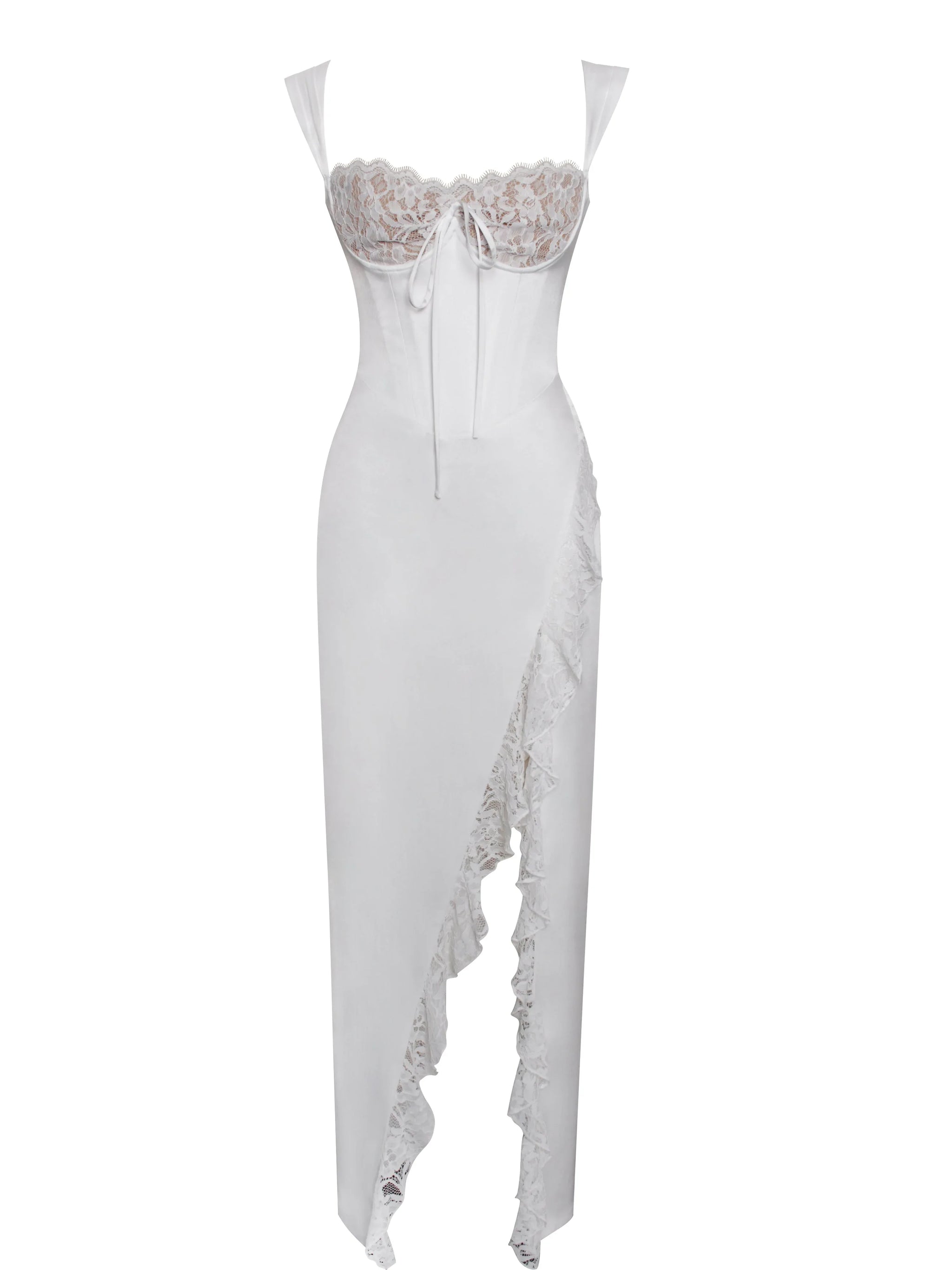 Freddie White Lace Satin Maxi Corset Dress - Miss Circle - Flyclothing LLC