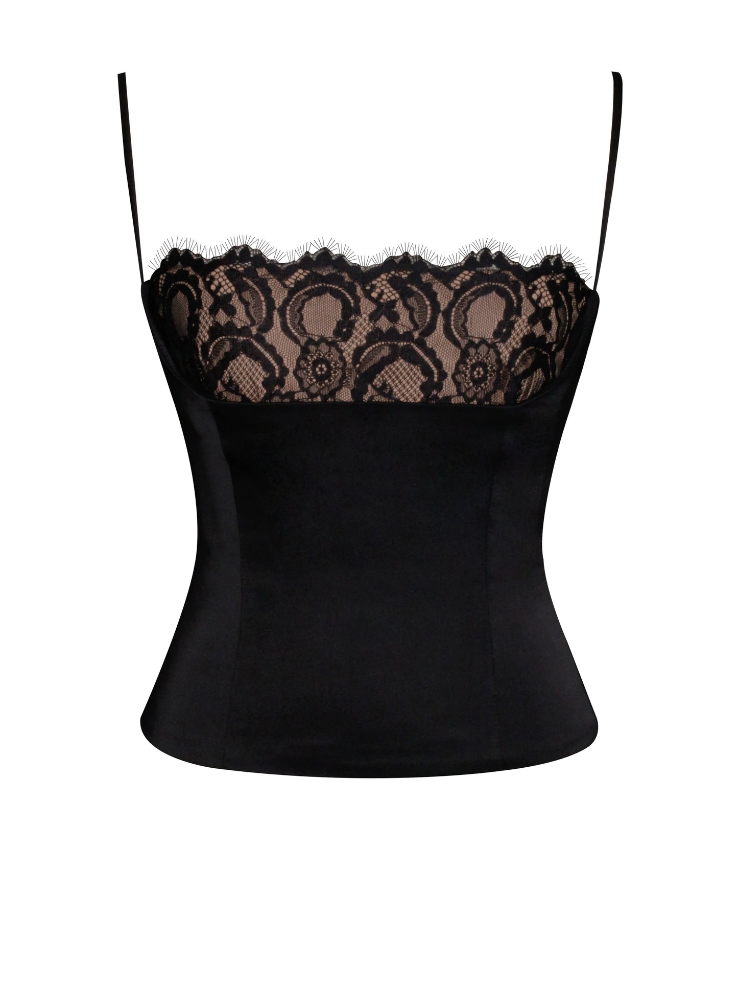 Padma Black Satin Lace Bustier Corset Top - Miss Circle - Flyclothing LLC
