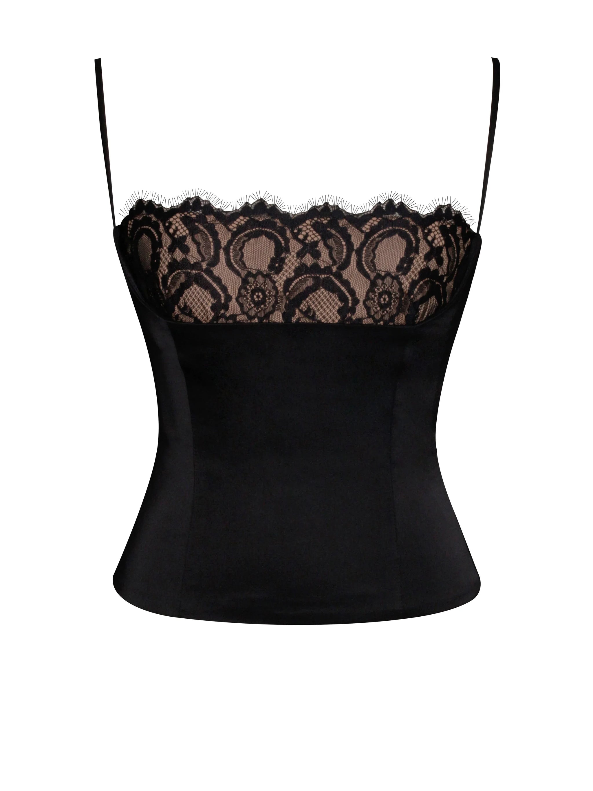 Padma Black Satin Lace Bustier Corset Top - Miss Circle - Flyclothing LLC