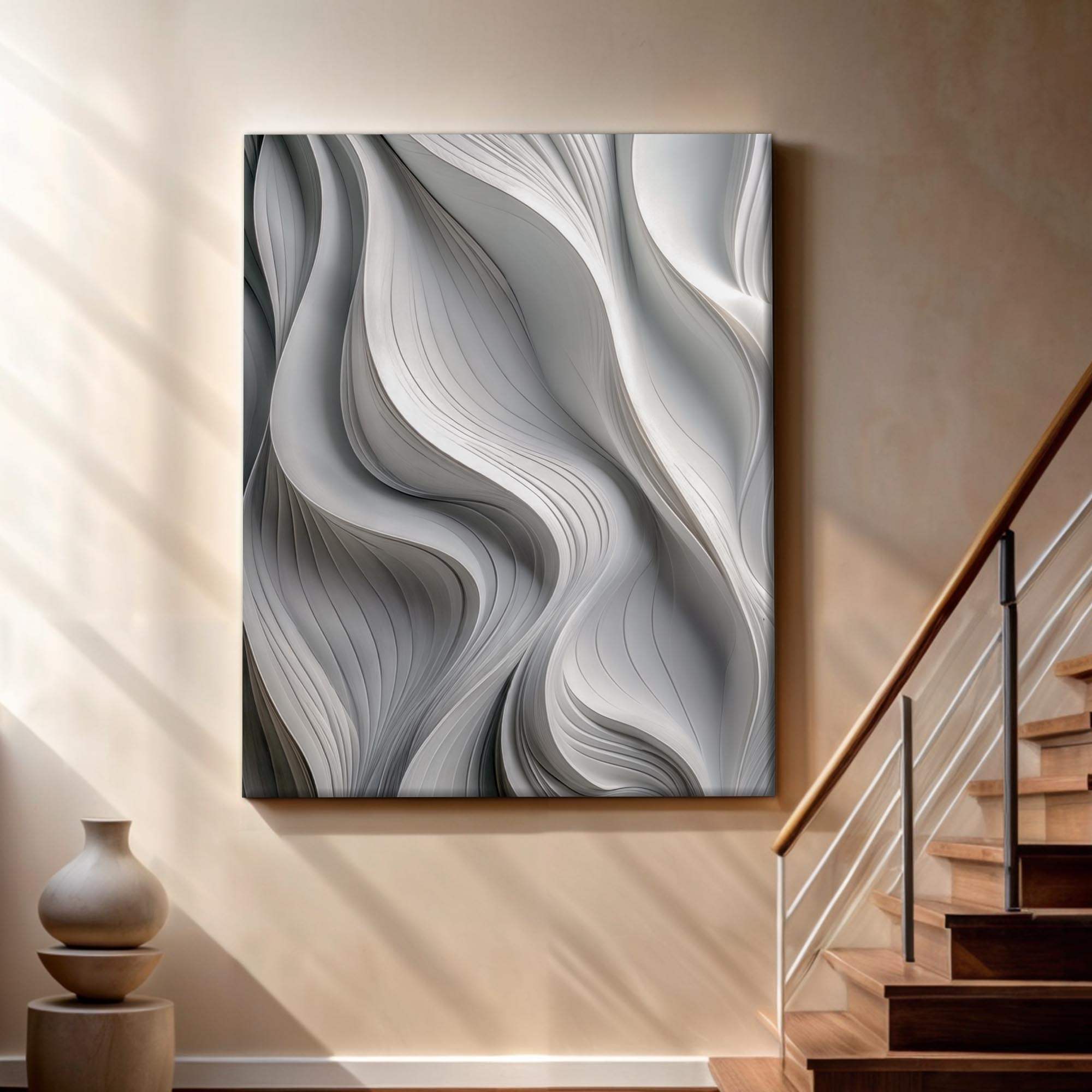 Modern Monochrome Waves Abstract Wall Art - Tailored Canvases - Flyclothing LLC