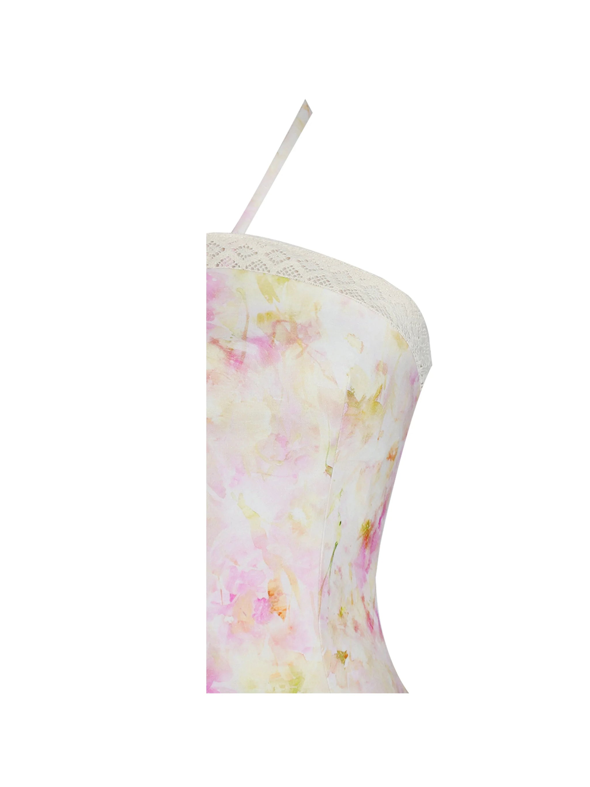 Zaina Yellow Pink Floral Print Lace Trim Linen Midi Dress - Miss Circle - Flyclothing LLC