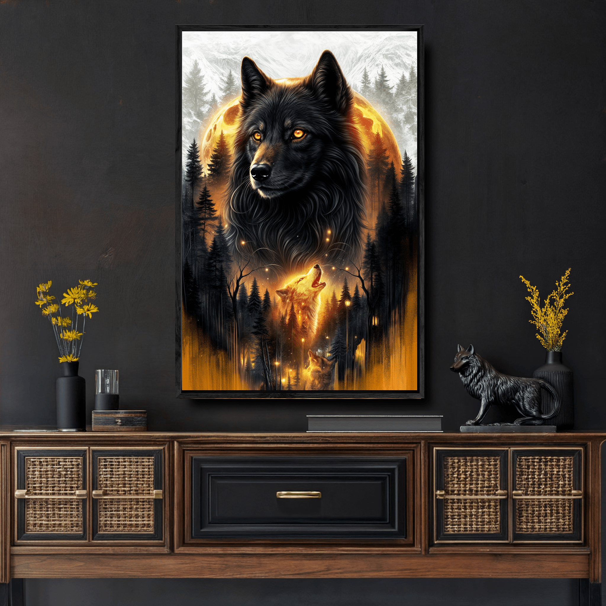 Eclipse of the Alpha Wolf Wall Art - Tailored Canvases - Flyclothing LLC