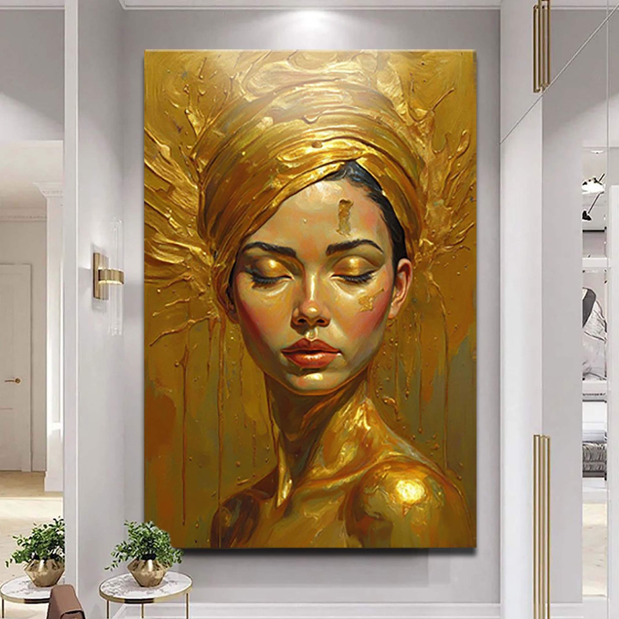 Woman's Golden Serenity Wall Art - Tailored Canvases - Flyclothing LLC
