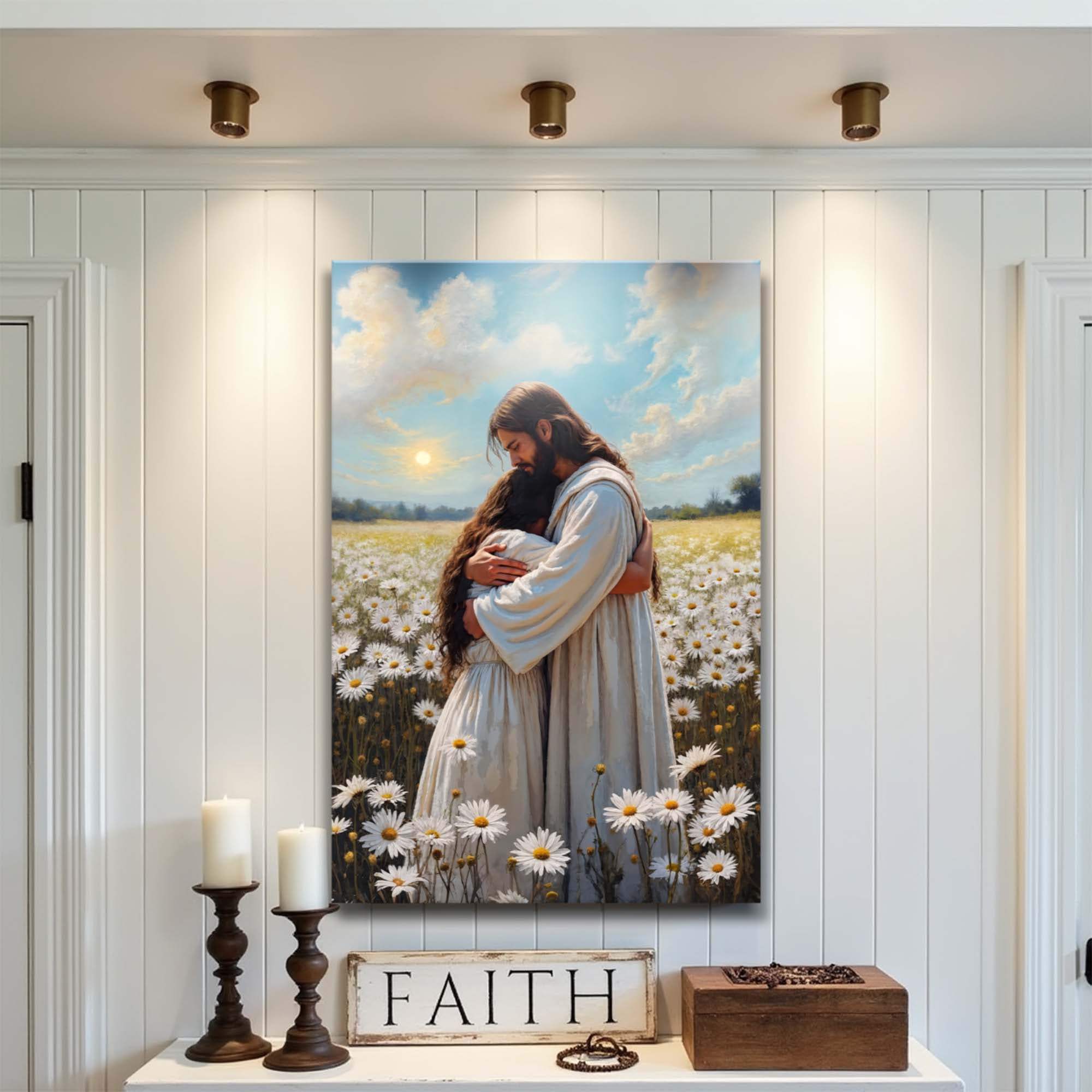 Jesus Hugging Woman Faith Wall Art - Tailored Canvases - Flyclothing LLC