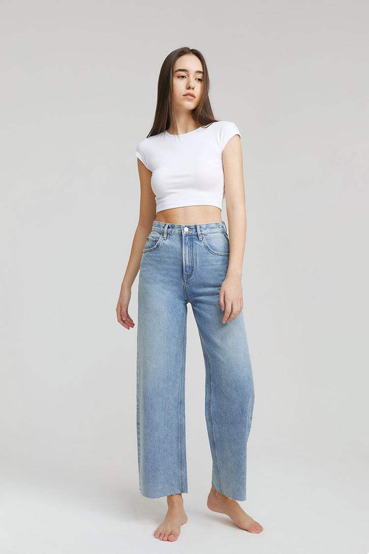 Moon Curve Raw Hem Crop Jeans HJ129 - Hey Joanie - Flyclothing LLC