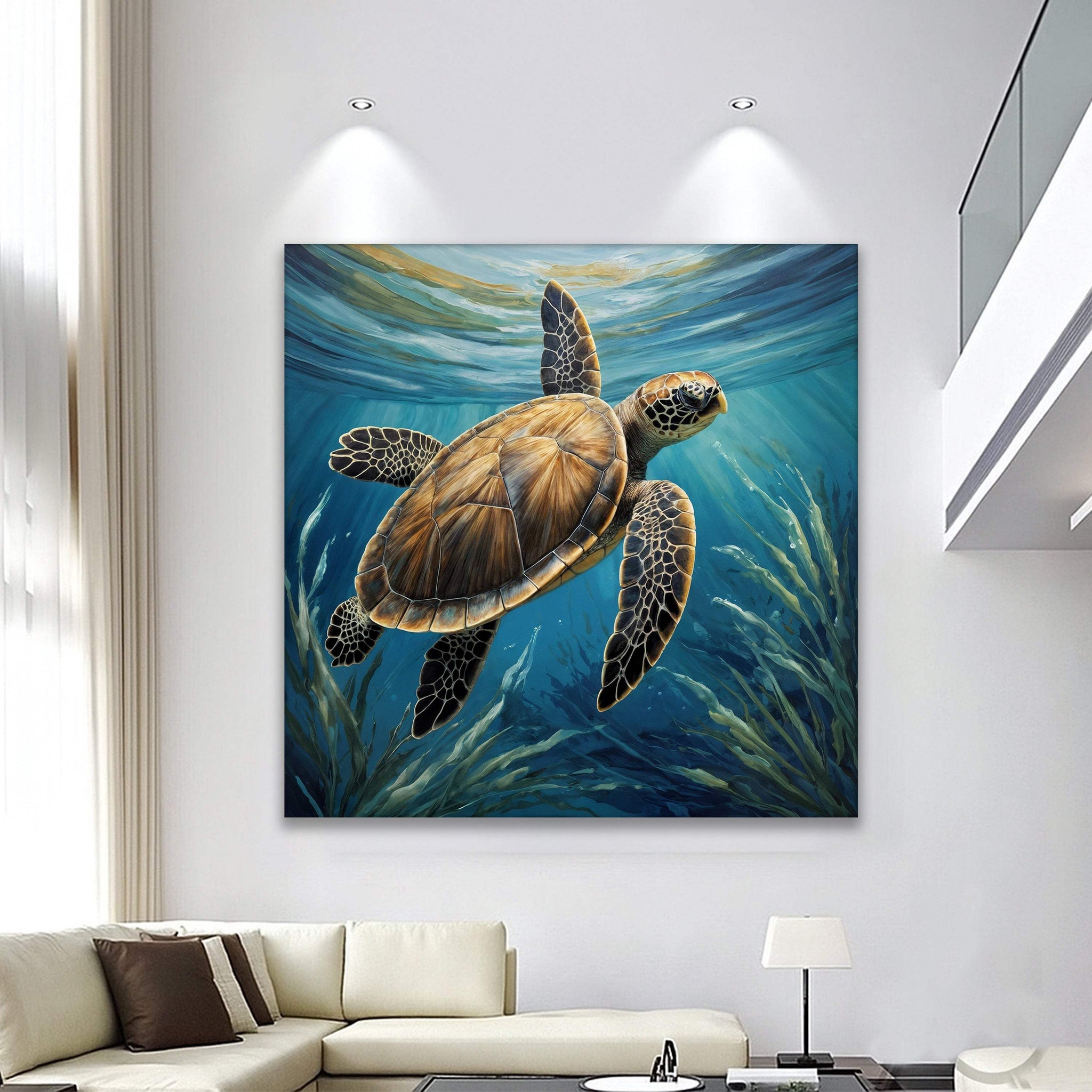 Turtle In Seagrass Coastal Wall Art - Tailored Canvases - Flyclothing LLC