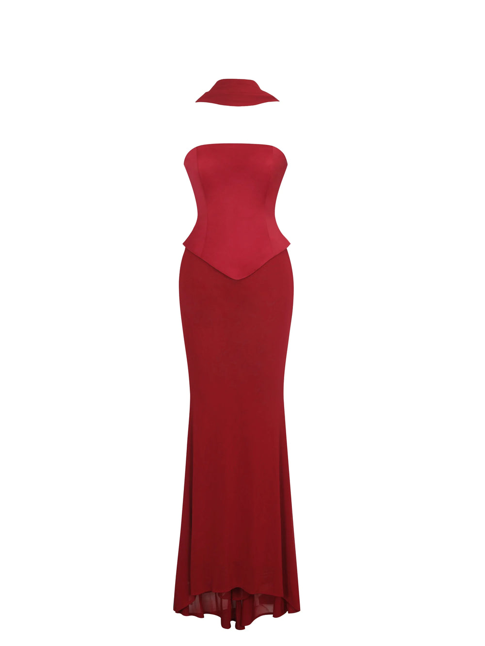 Giselle Crimson Peplum Mermaid Gown with Chiffon Scarf - Miss Circle - Flyclothing LLC